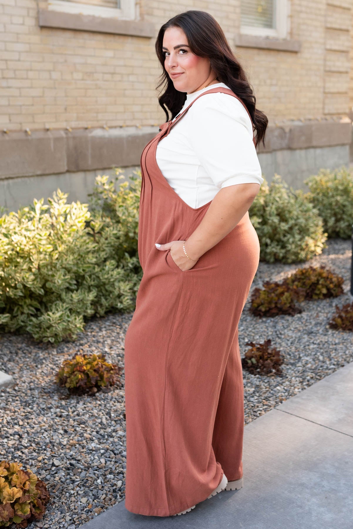 Kim Rust Wide Leg Overalls