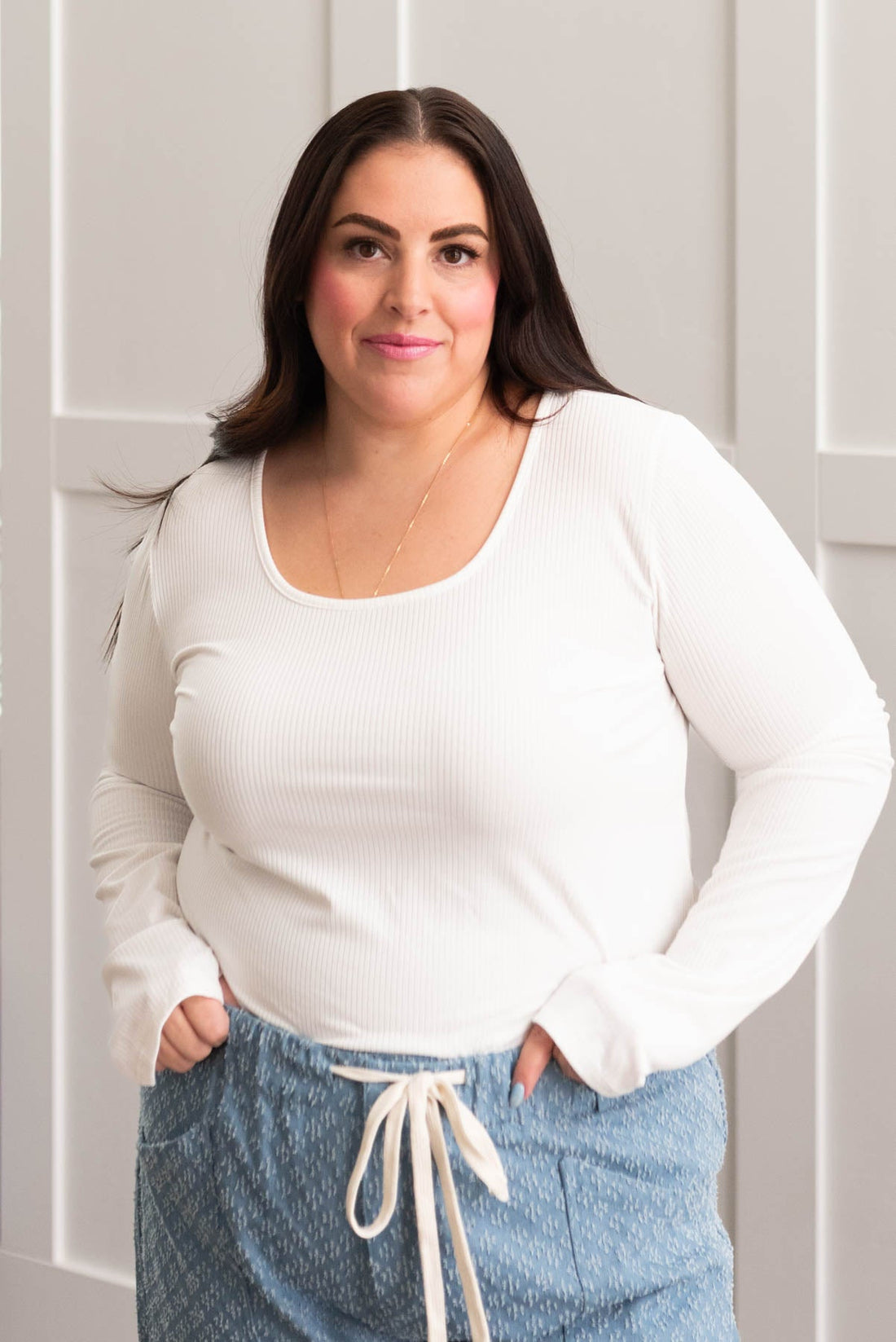 Kimmie Ivory Ribbed Long Sleeve Top