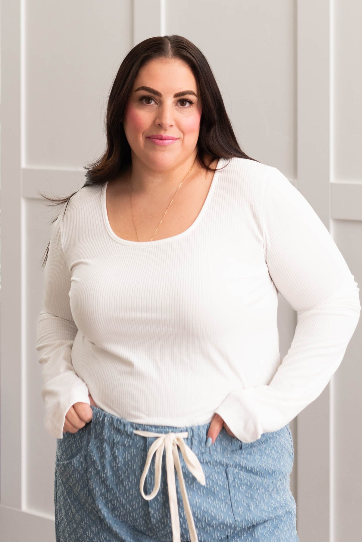 Kimmie Ivory Ribbed Long Sleeve Top