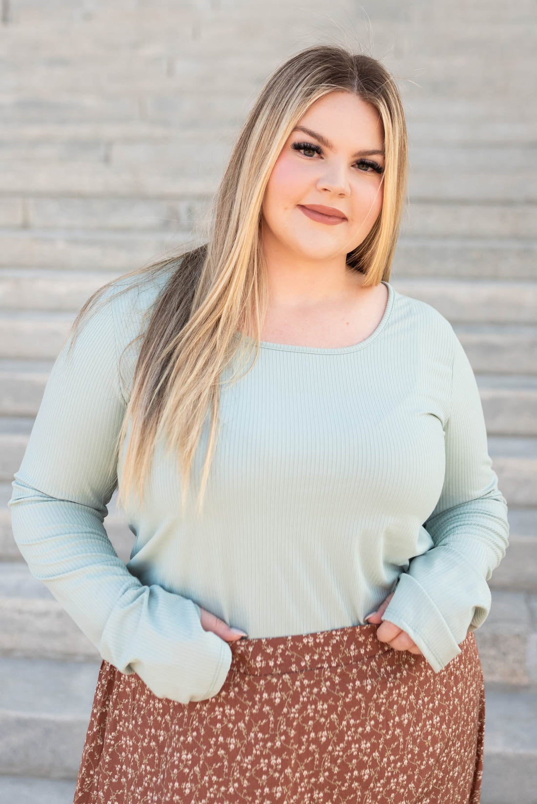 Kimmie Sage Ribbed Long Sleeve Top
