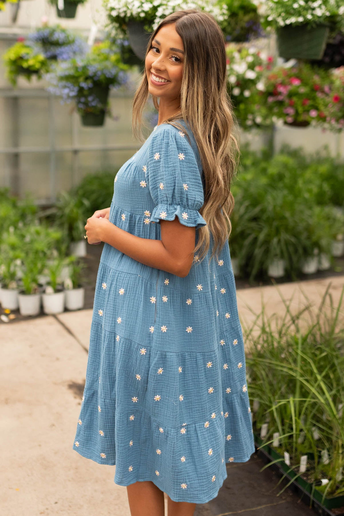 Kinsi Blue Floral Dot Dress