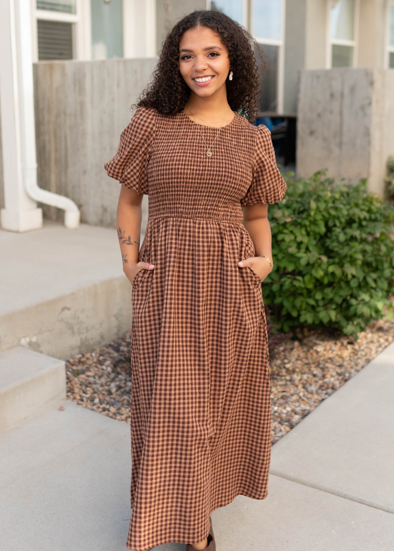 Kinsley Mocha Gingham Dress