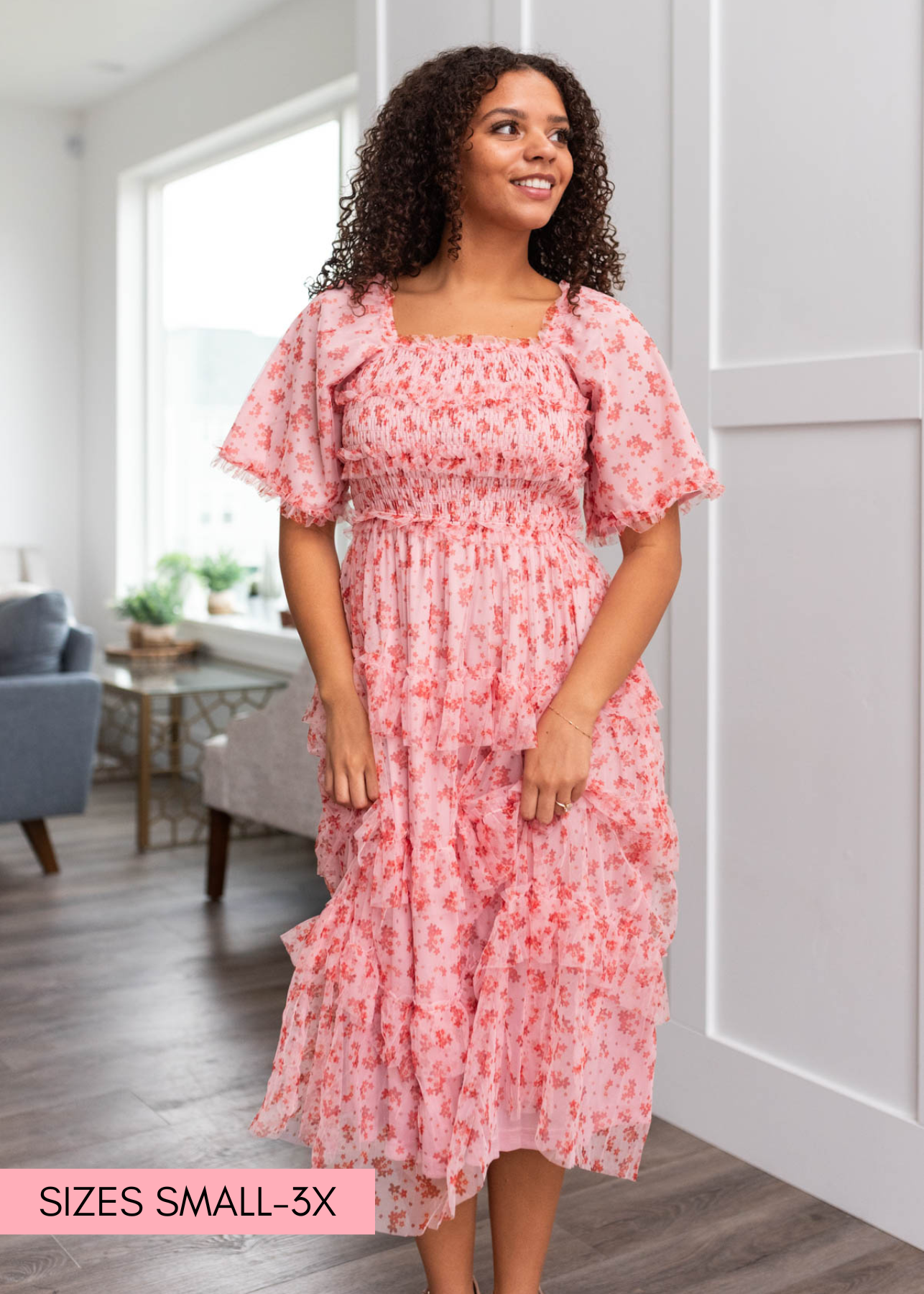 Kinsley Pink Floral Tiered Dress