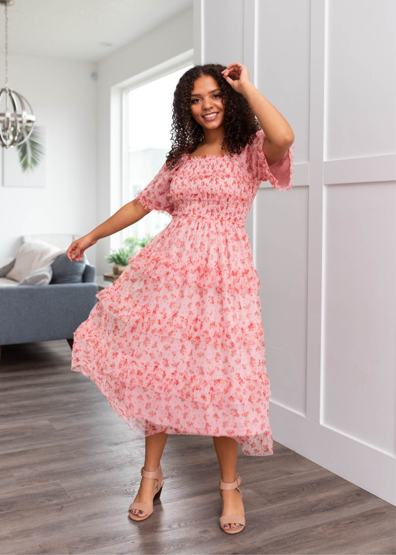 Kinsley Pink Floral Tiered Dress