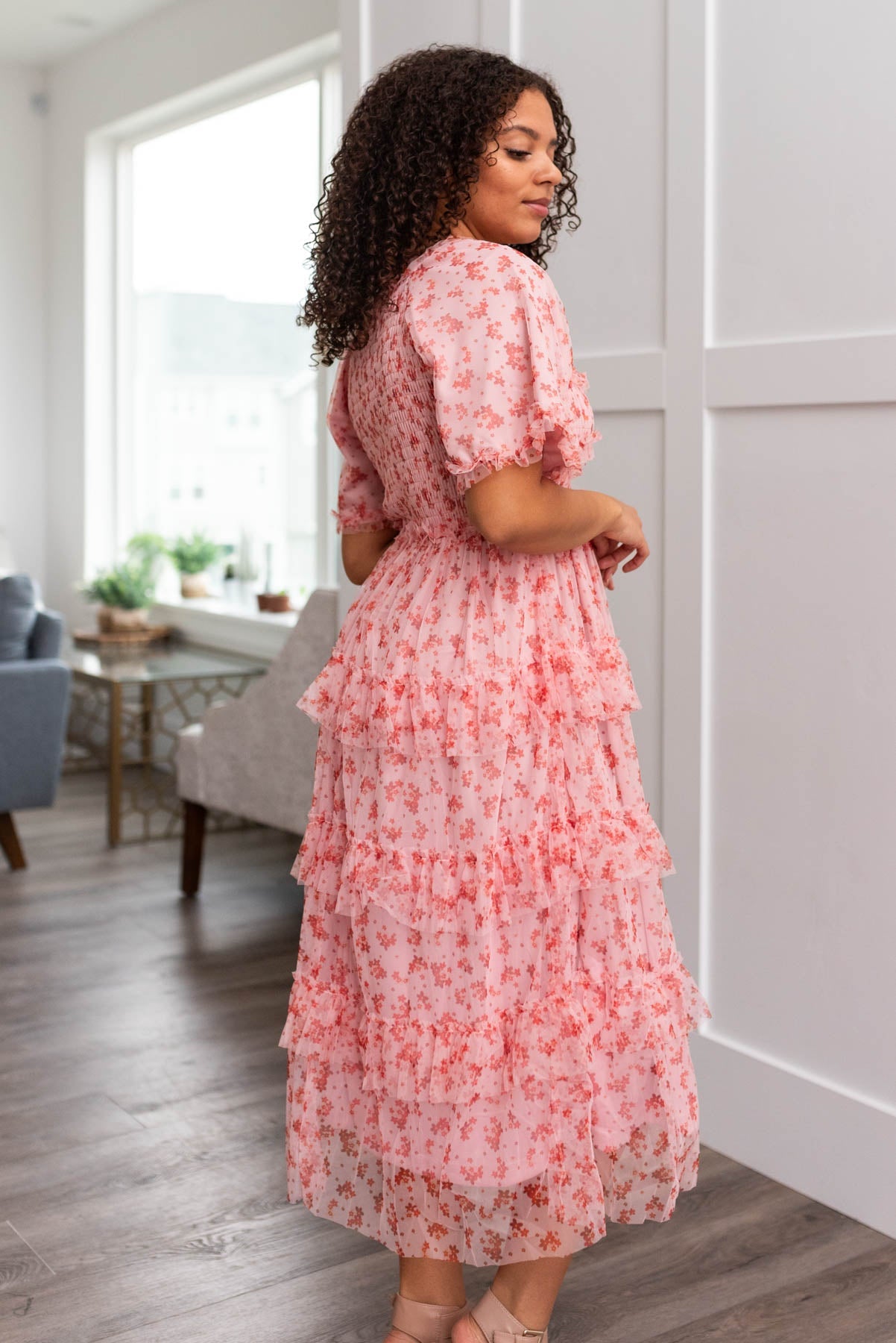 Kinsley Pink Floral Tiered Dress