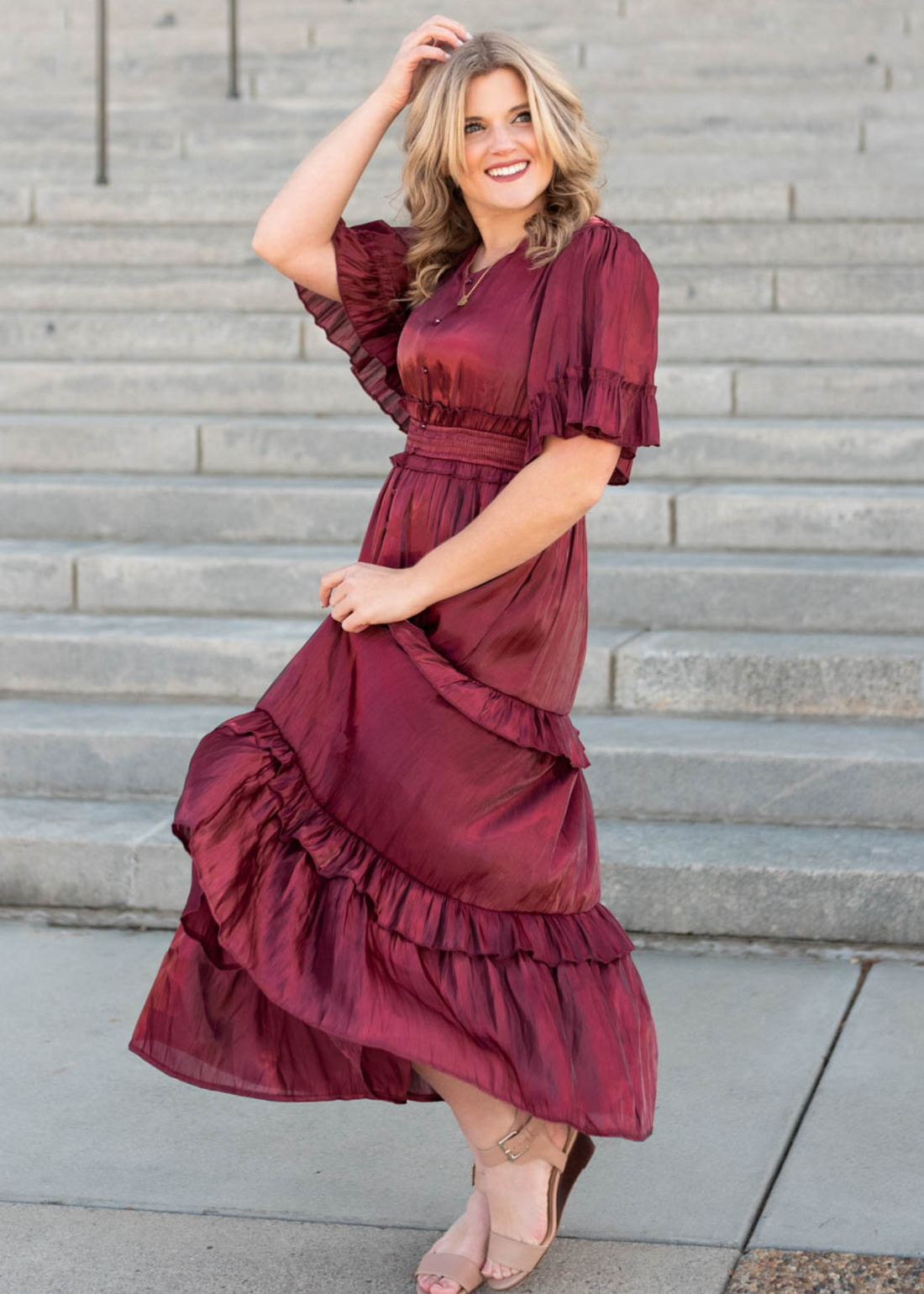 Kirsten Burgundy Ruffle Dress