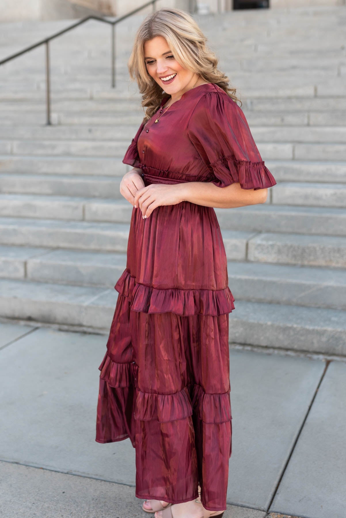 Kirsten Burgundy Ruffle Dress