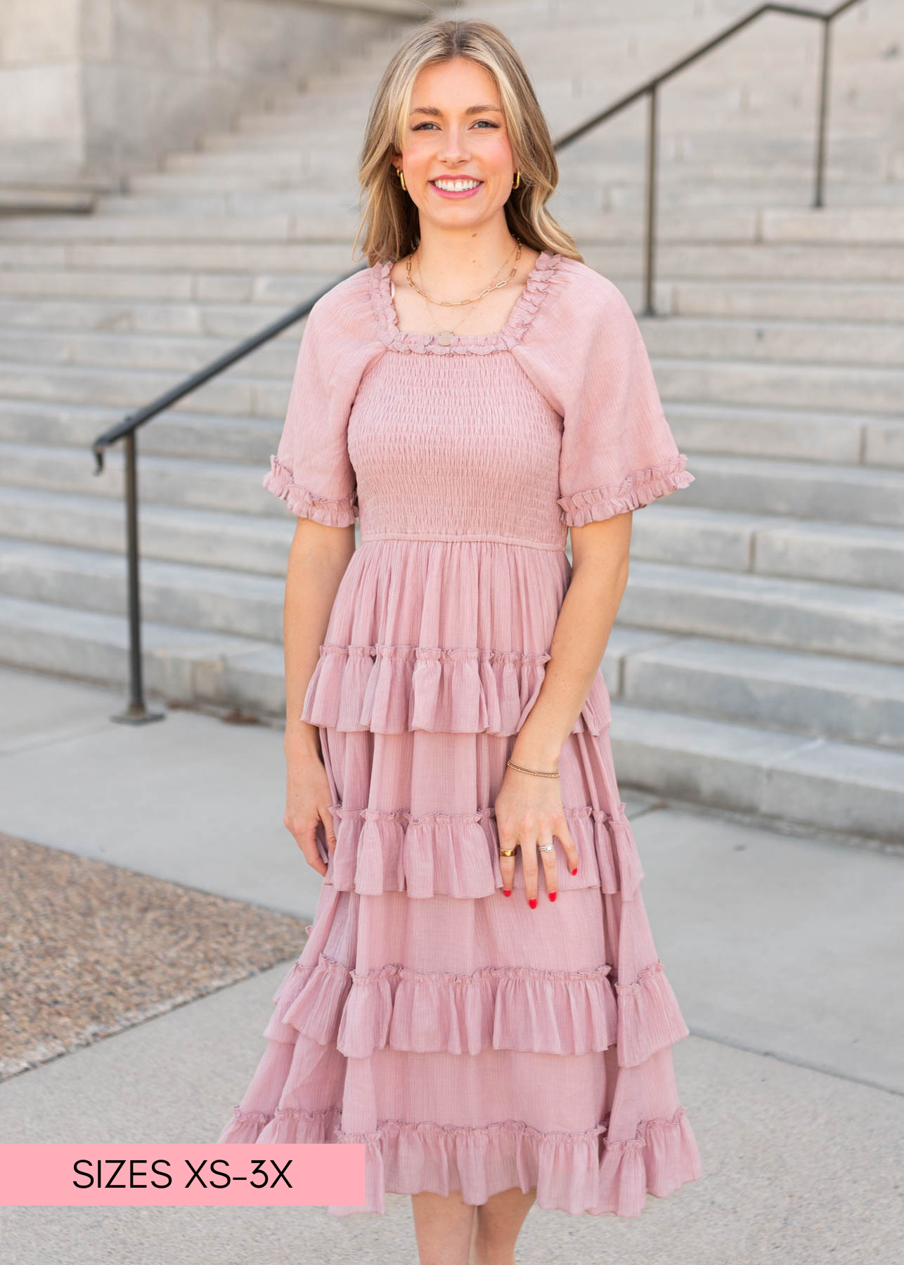 Korin Dusty Rose Ruffle Tiered Dress
