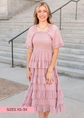 Korin Dusty Rose Ruffle Tiered Dress