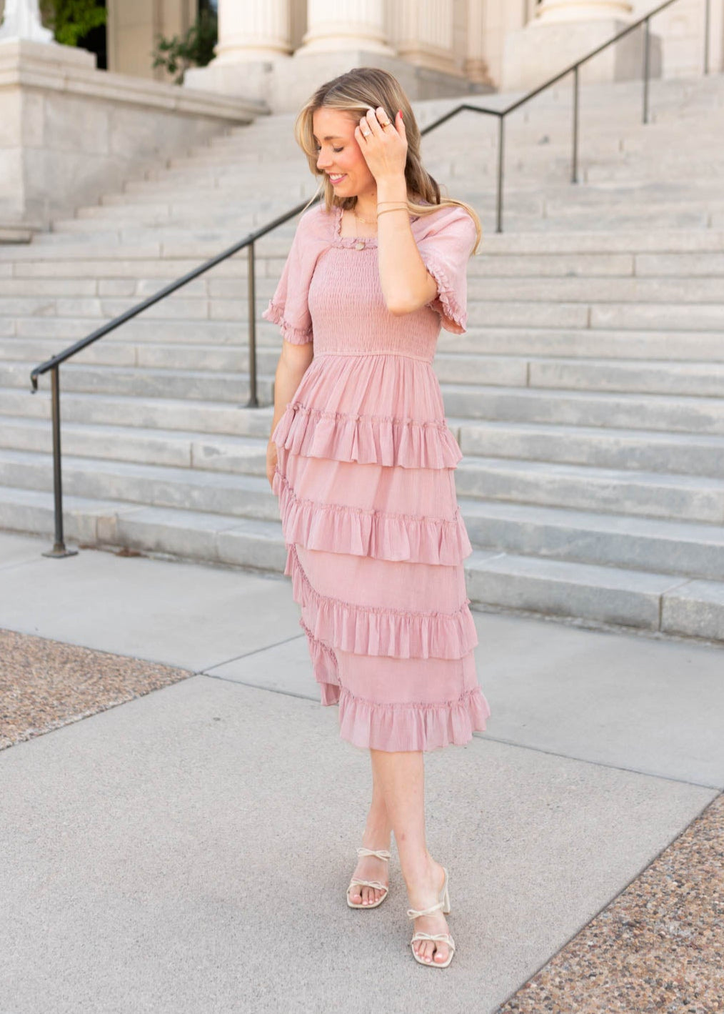 Korin Dusty Rose Ruffle Tiered Dress
