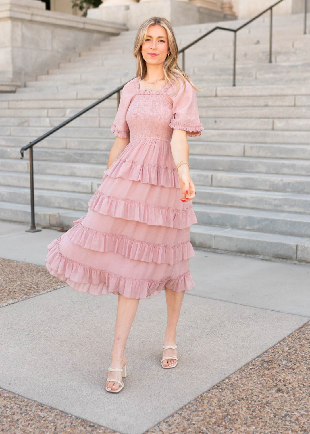 Korin Dusty Rose Ruffle Tiered Dress