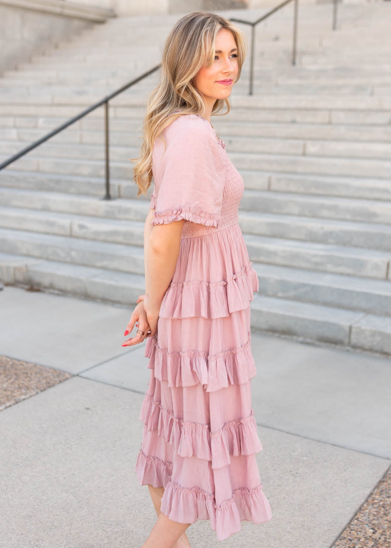 Korin Dusty Rose Ruffle Tiered Dress