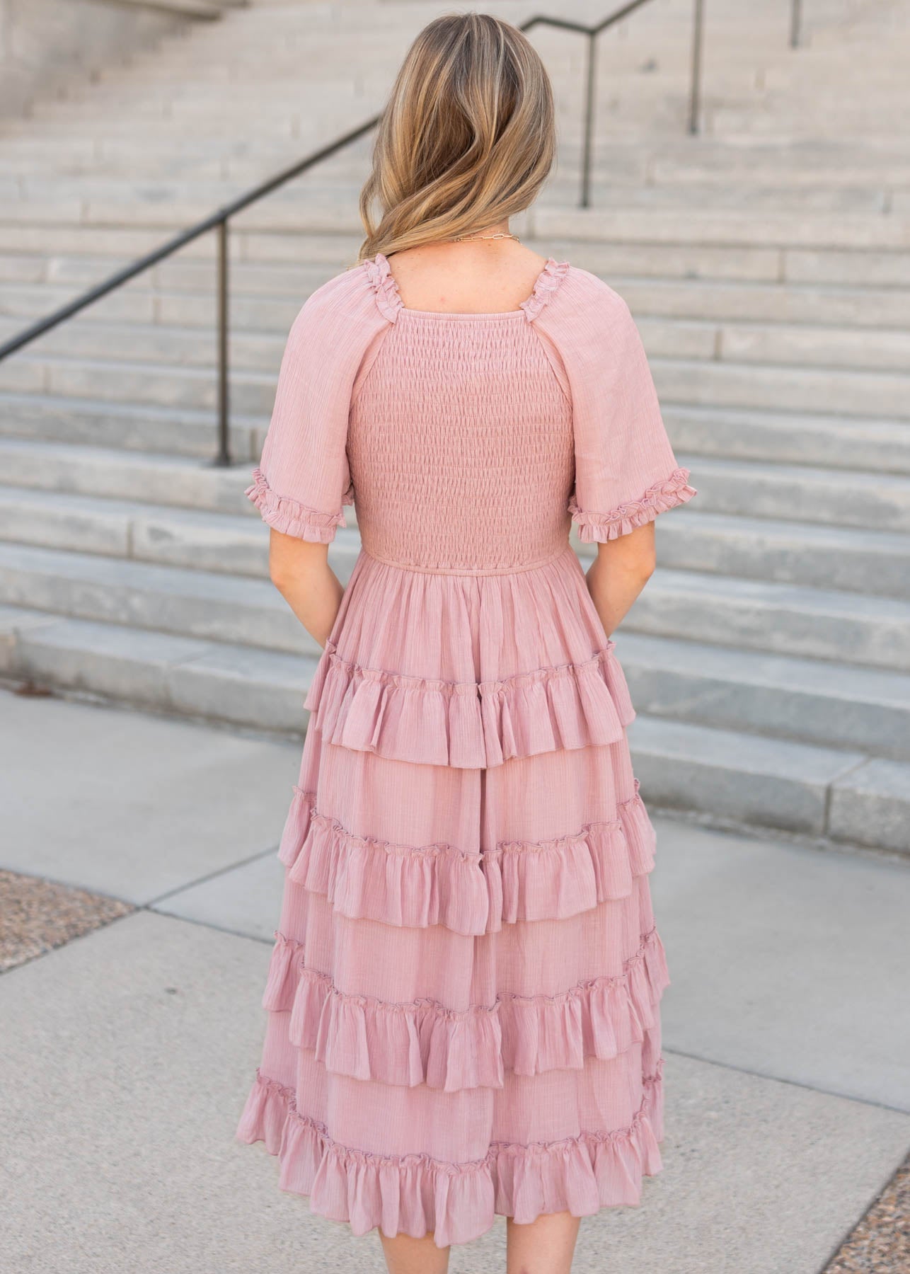 Korin Dusty Rose Ruffle Tiered Dress