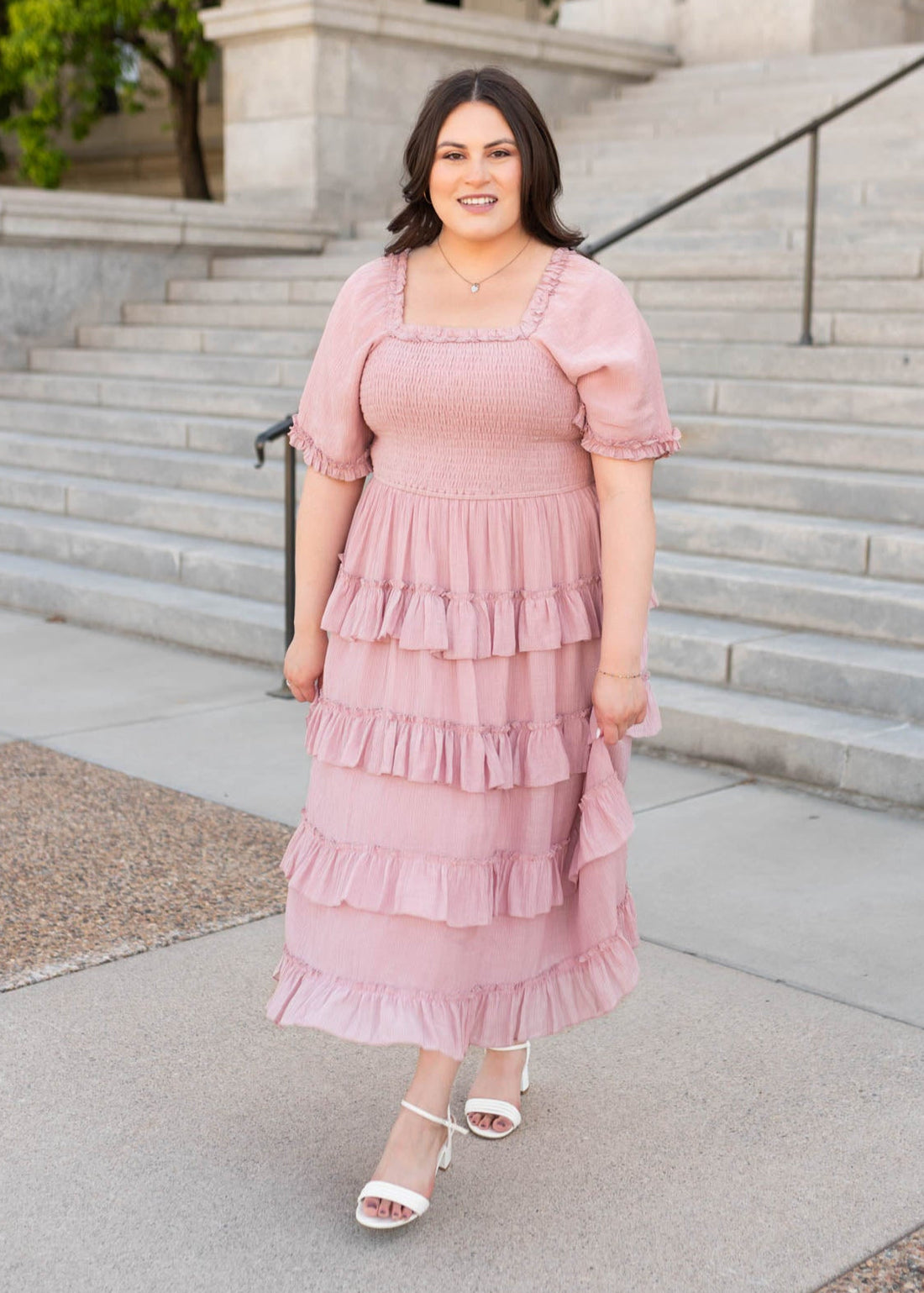 Korin Dusty Rose Ruffle Tiered Dress
