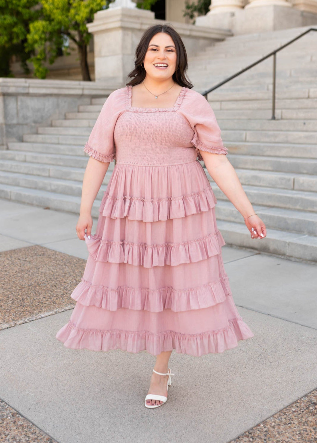 Korin Dusty Rose Ruffle Tiered Dress
