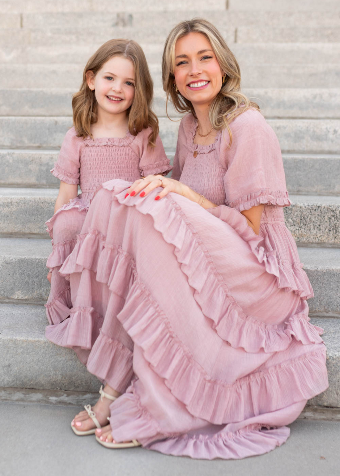 Korin Dusty Rose Ruffle Tiered Little Girl Dress