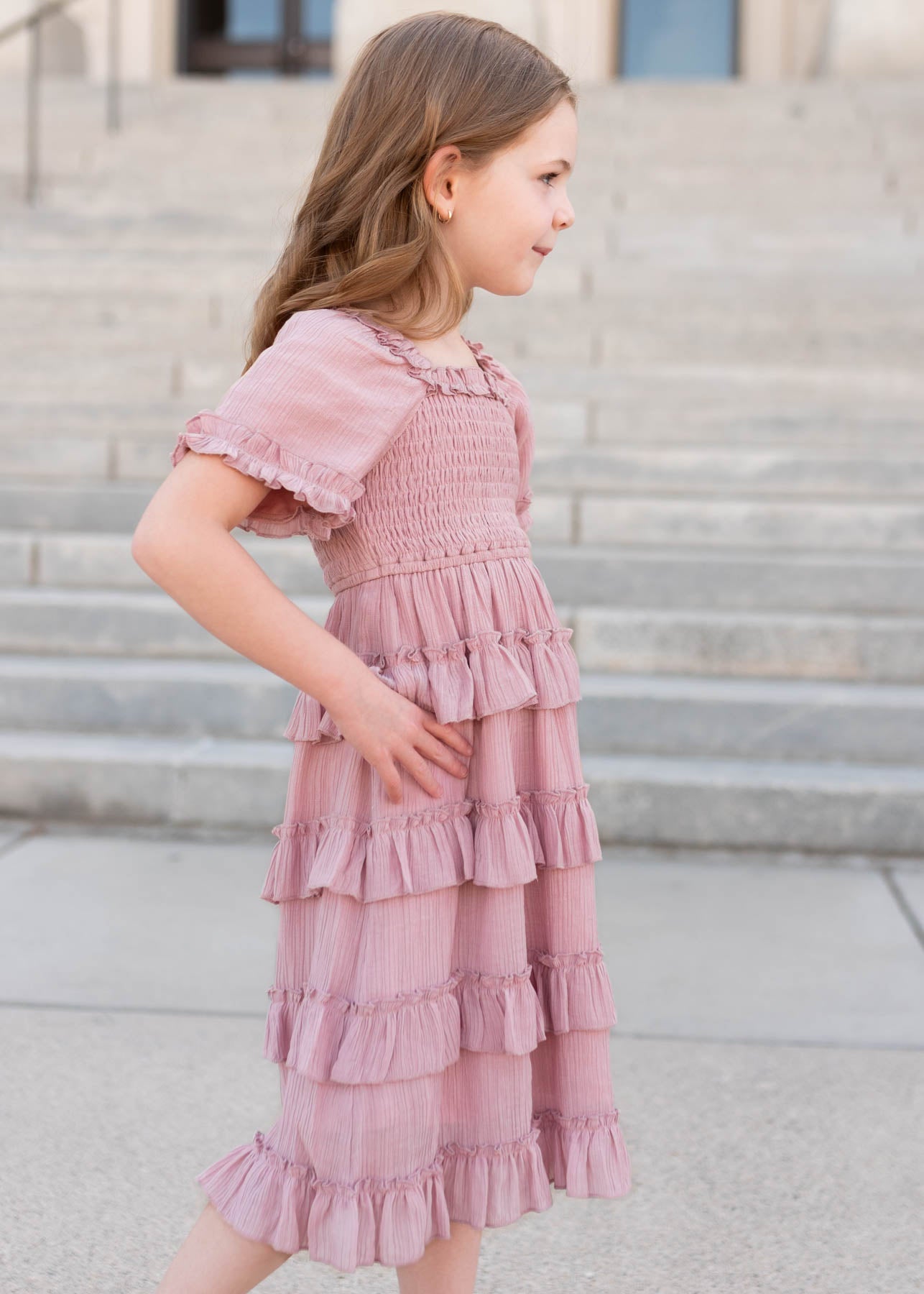 Korin Dusty Rose Ruffle Tiered Little Girl Dress
