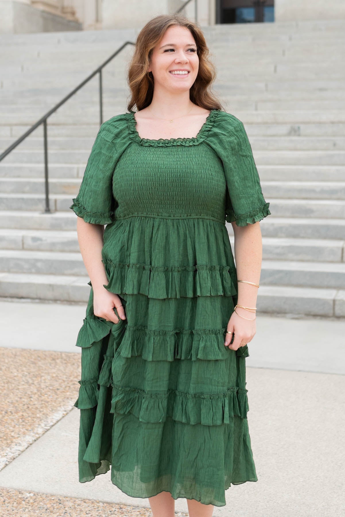 Korin Green Ruffle Tiered Dress