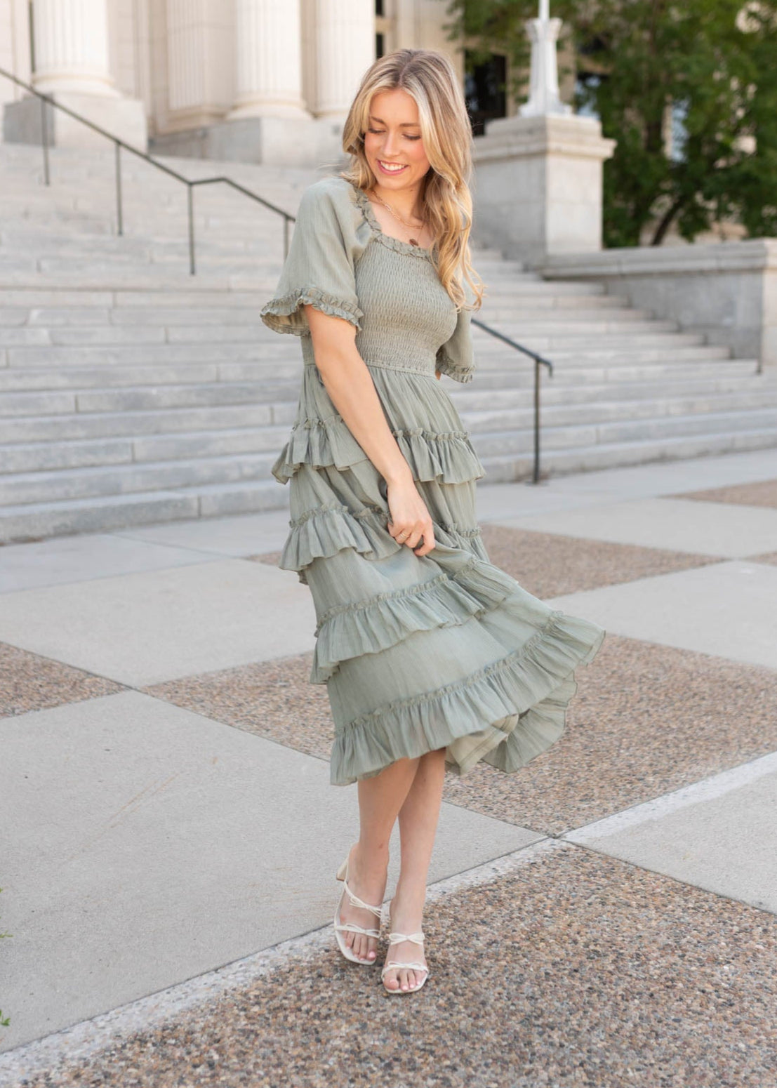 Korin Sage Ruffle Tiered Dress