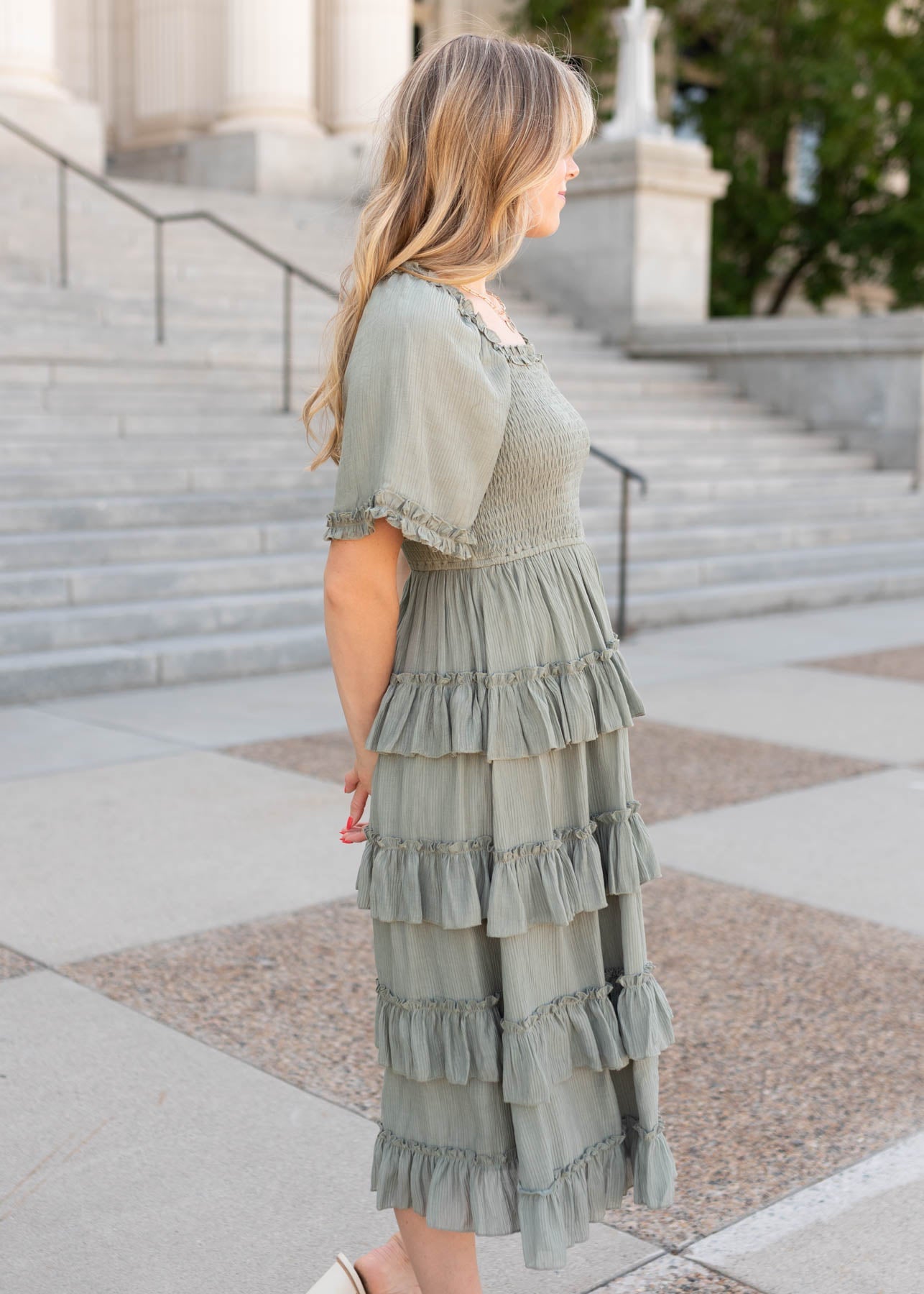 Korin Sage Ruffle Tiered Dress