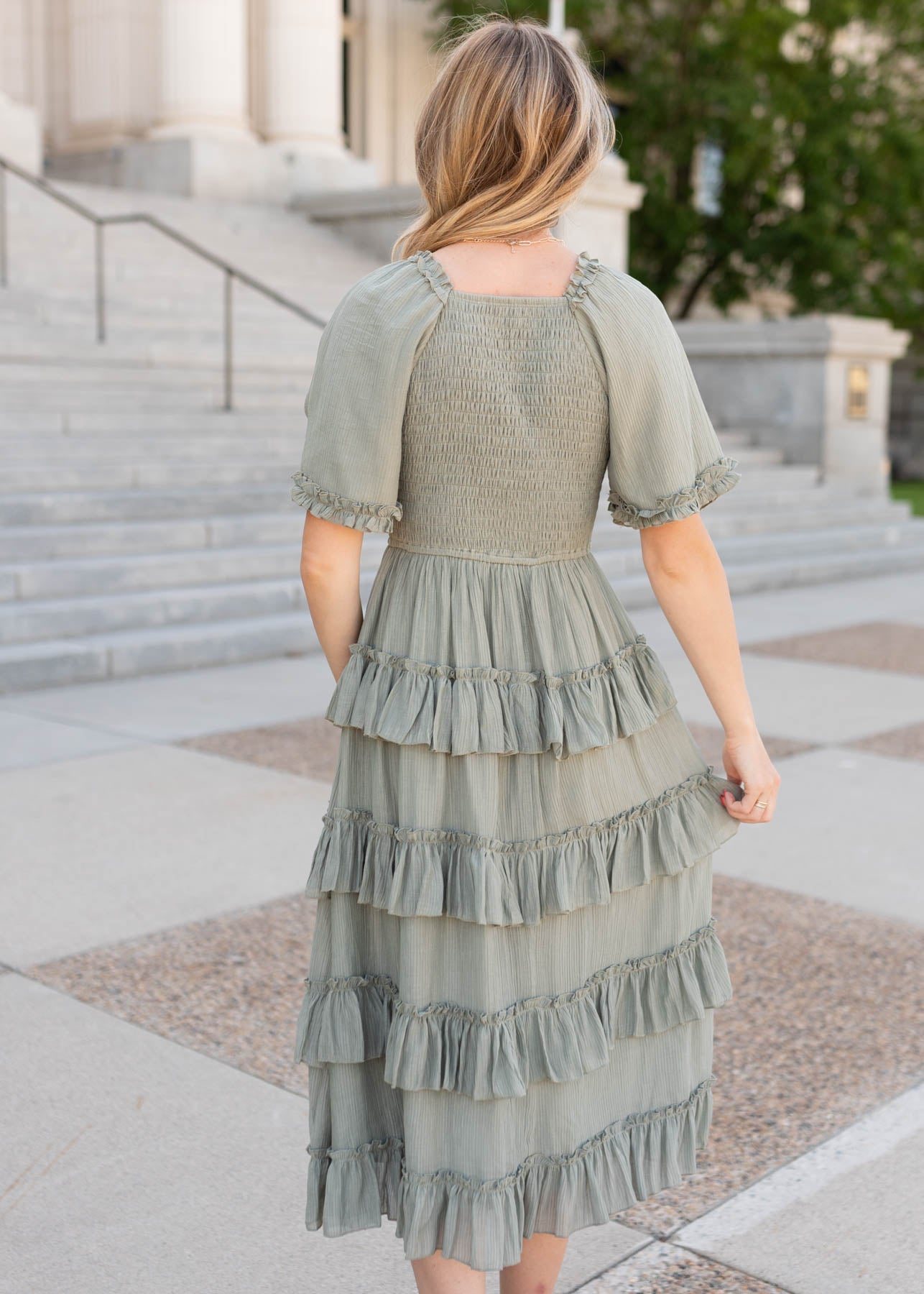 Korin Sage Ruffle Tiered Dress