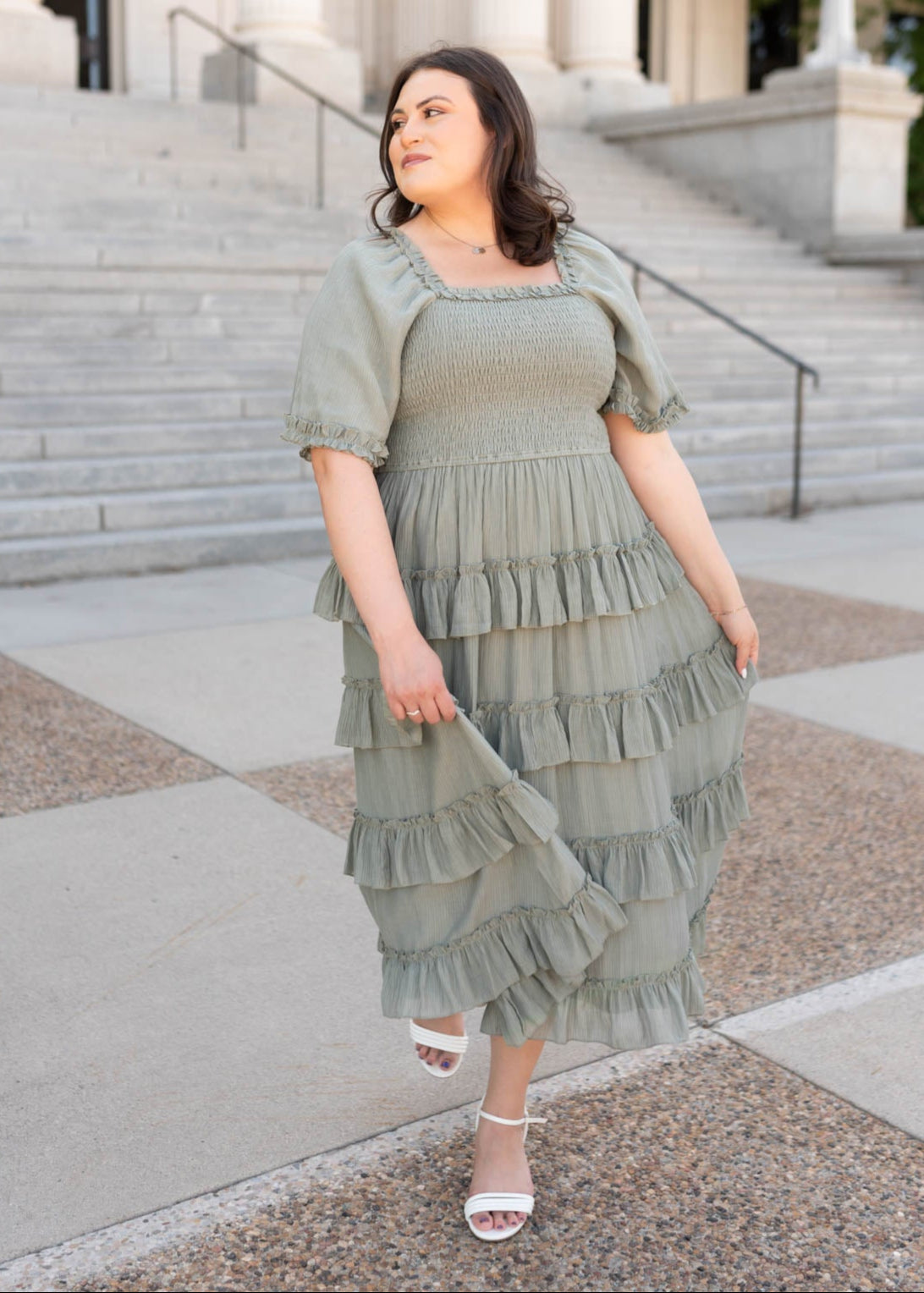 Korin Sage Ruffle Tiered Dress