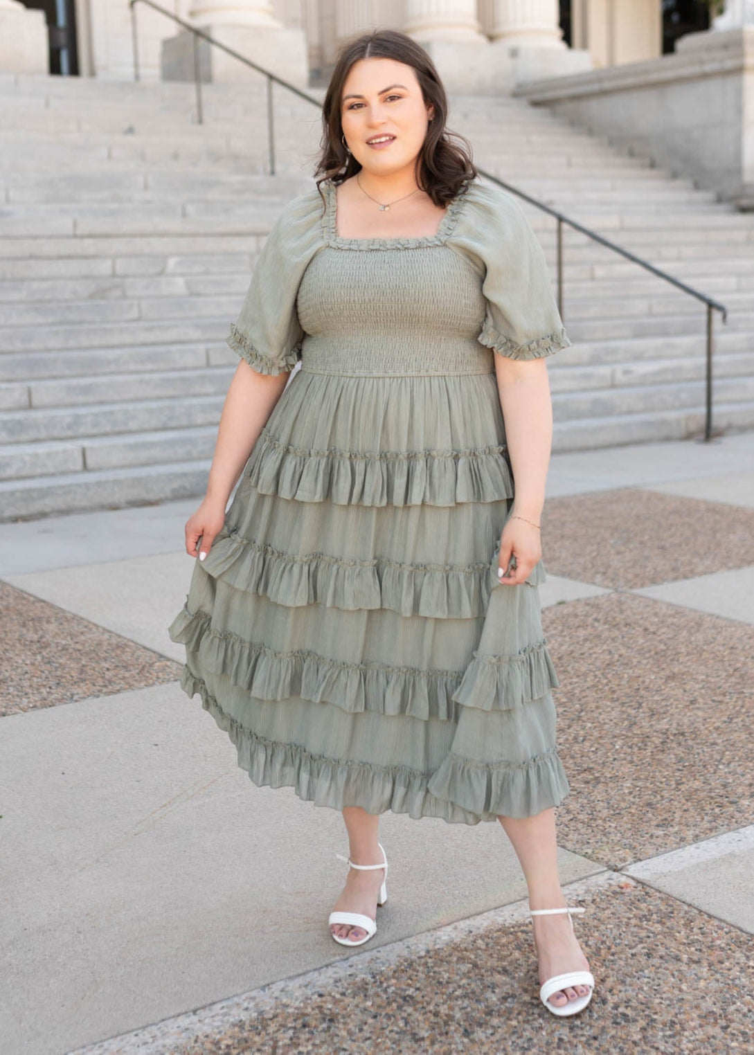 Korin Sage Ruffle Tiered Dress