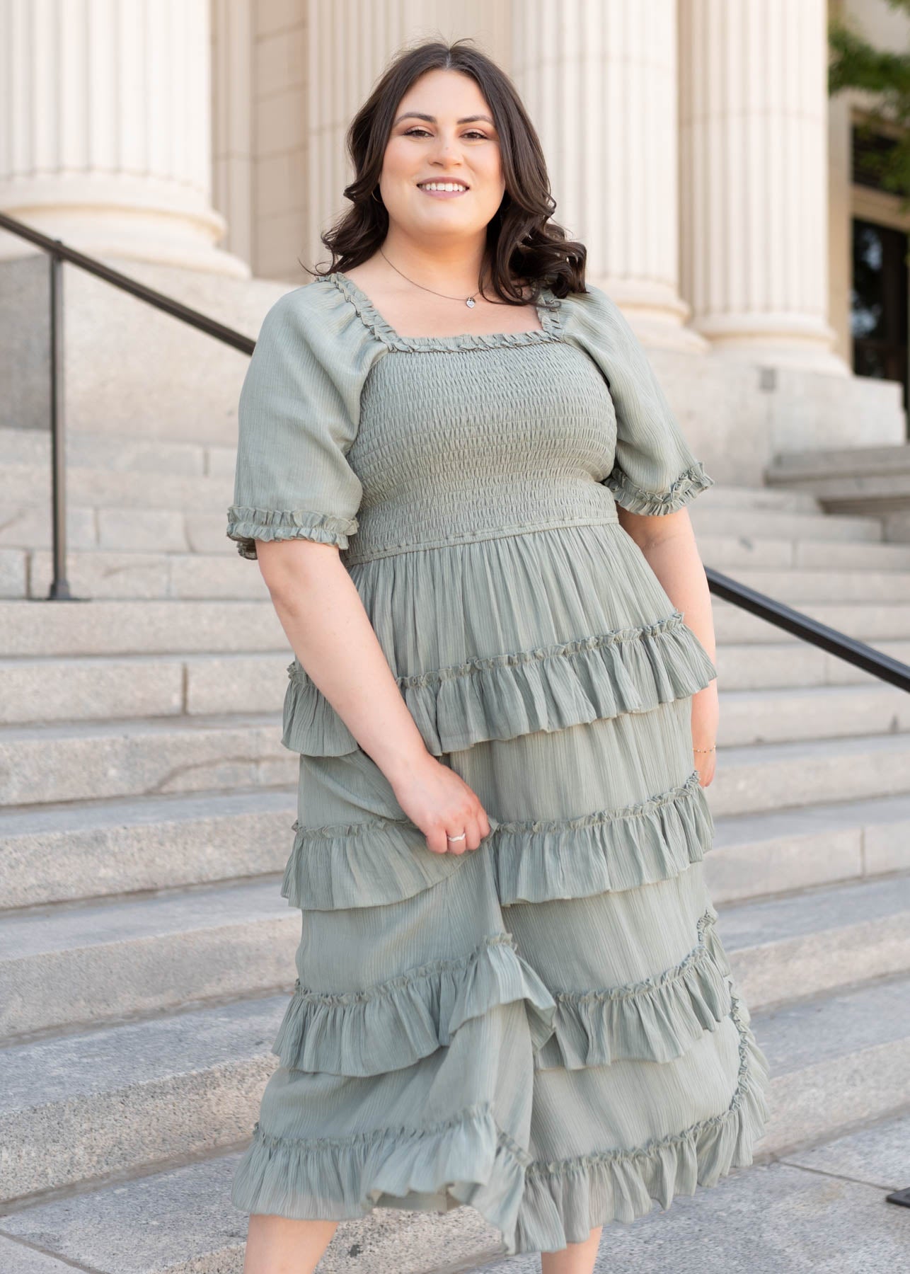 Korin Sage Ruffle Tiered Dress