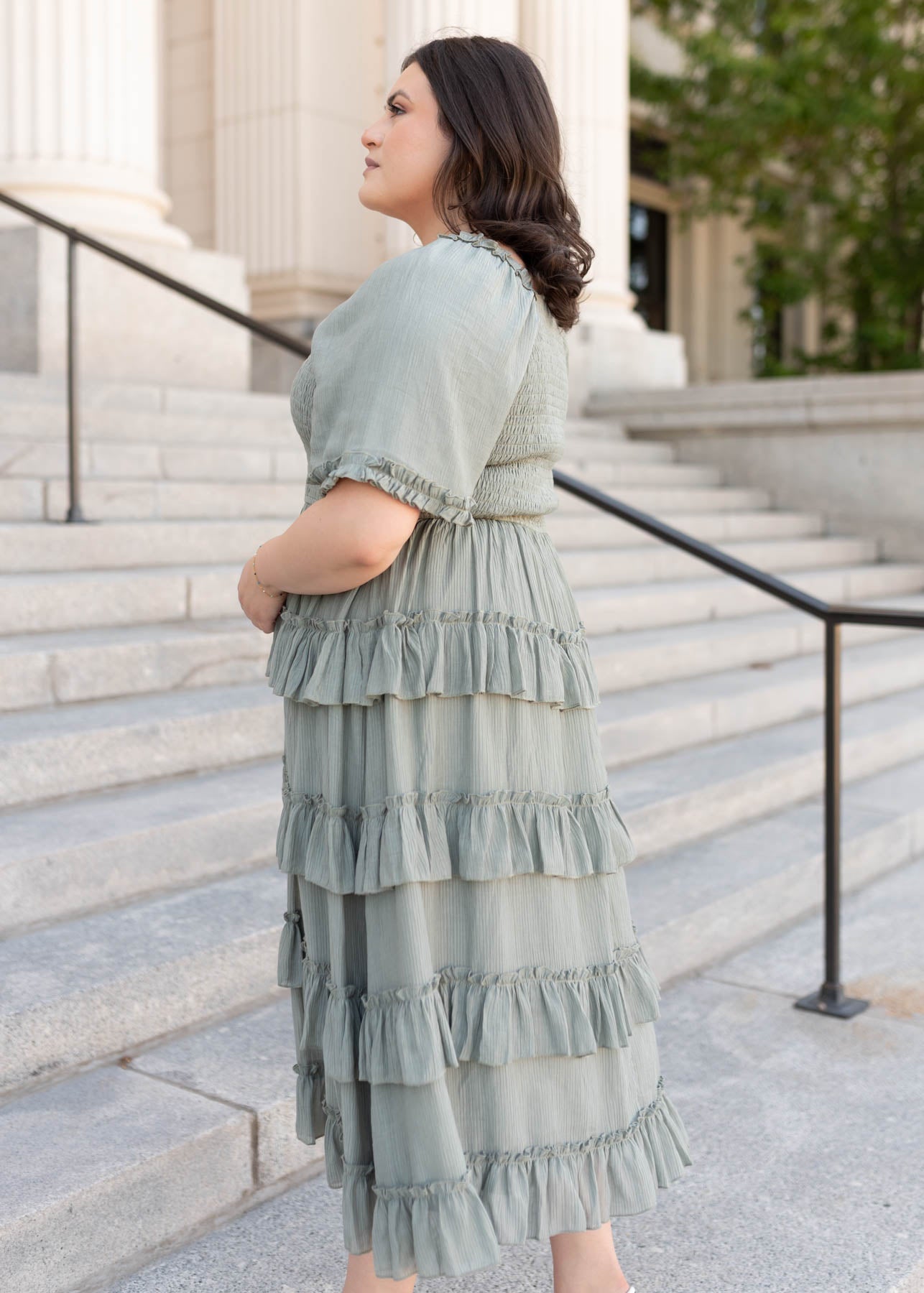 Korin Sage Ruffle Tiered Dress