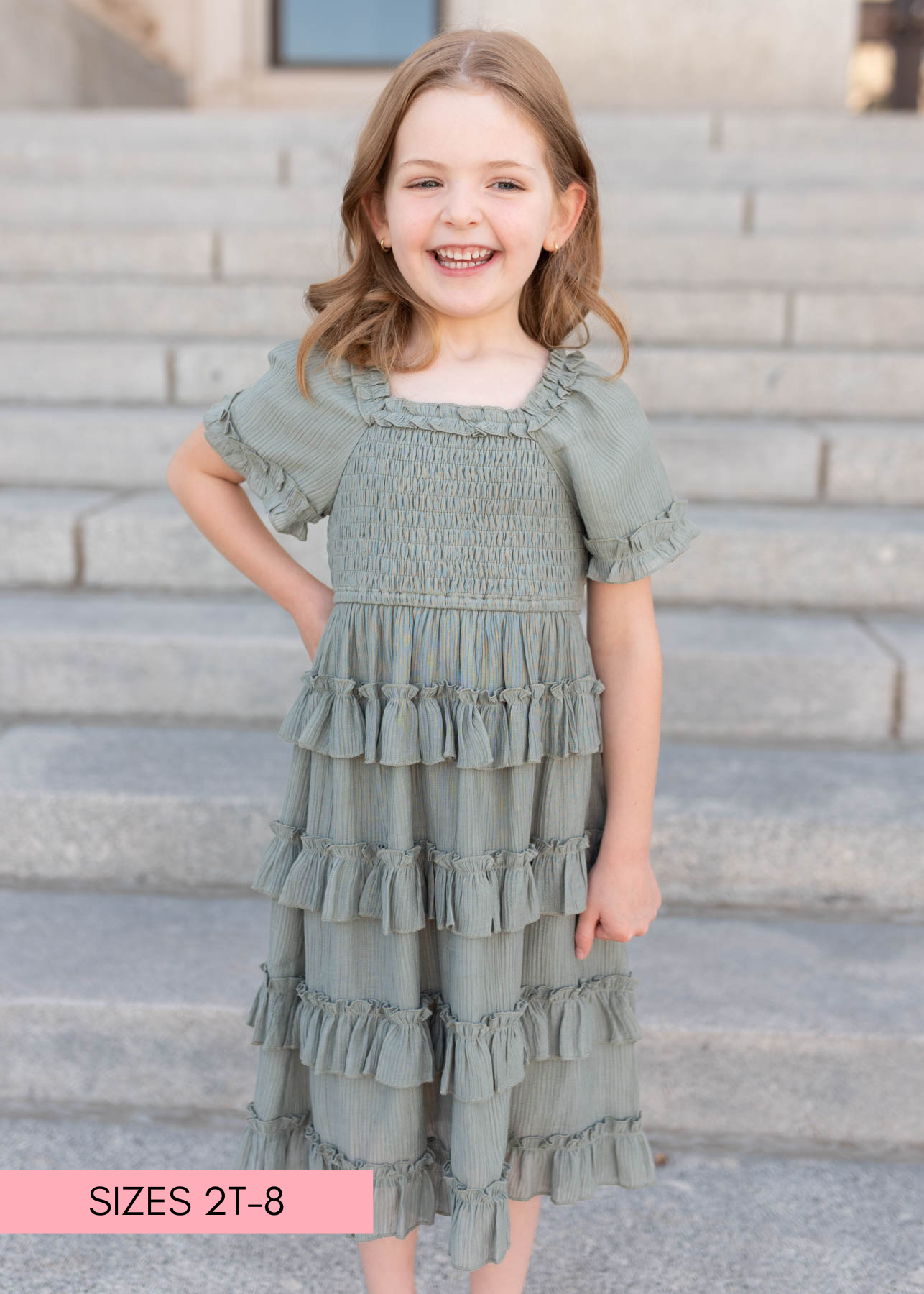 Korin Sage Ruffle Tiered Little Girl Dress