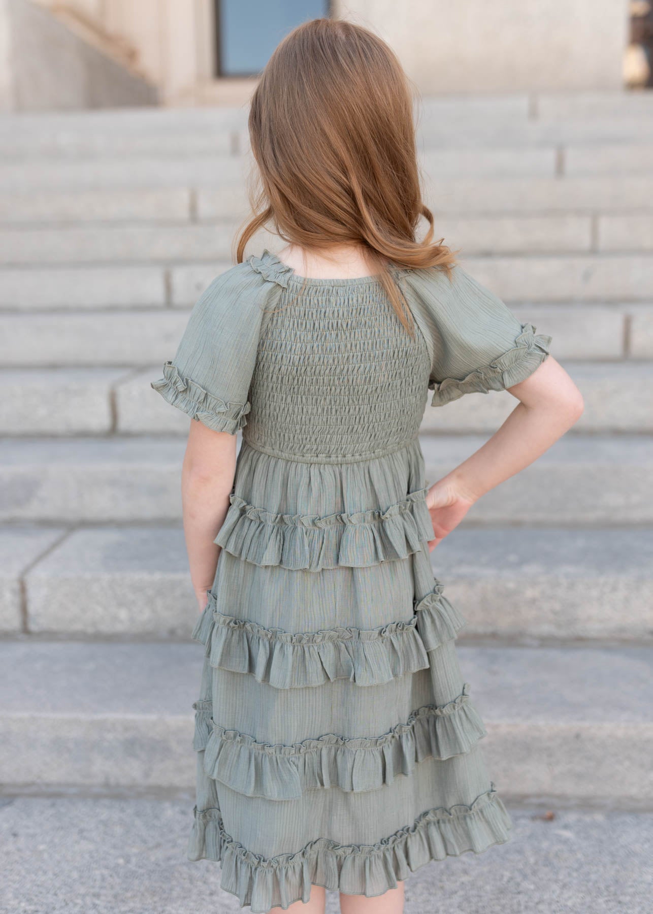 Korin Sage Ruffle Tiered Little Girl Dress