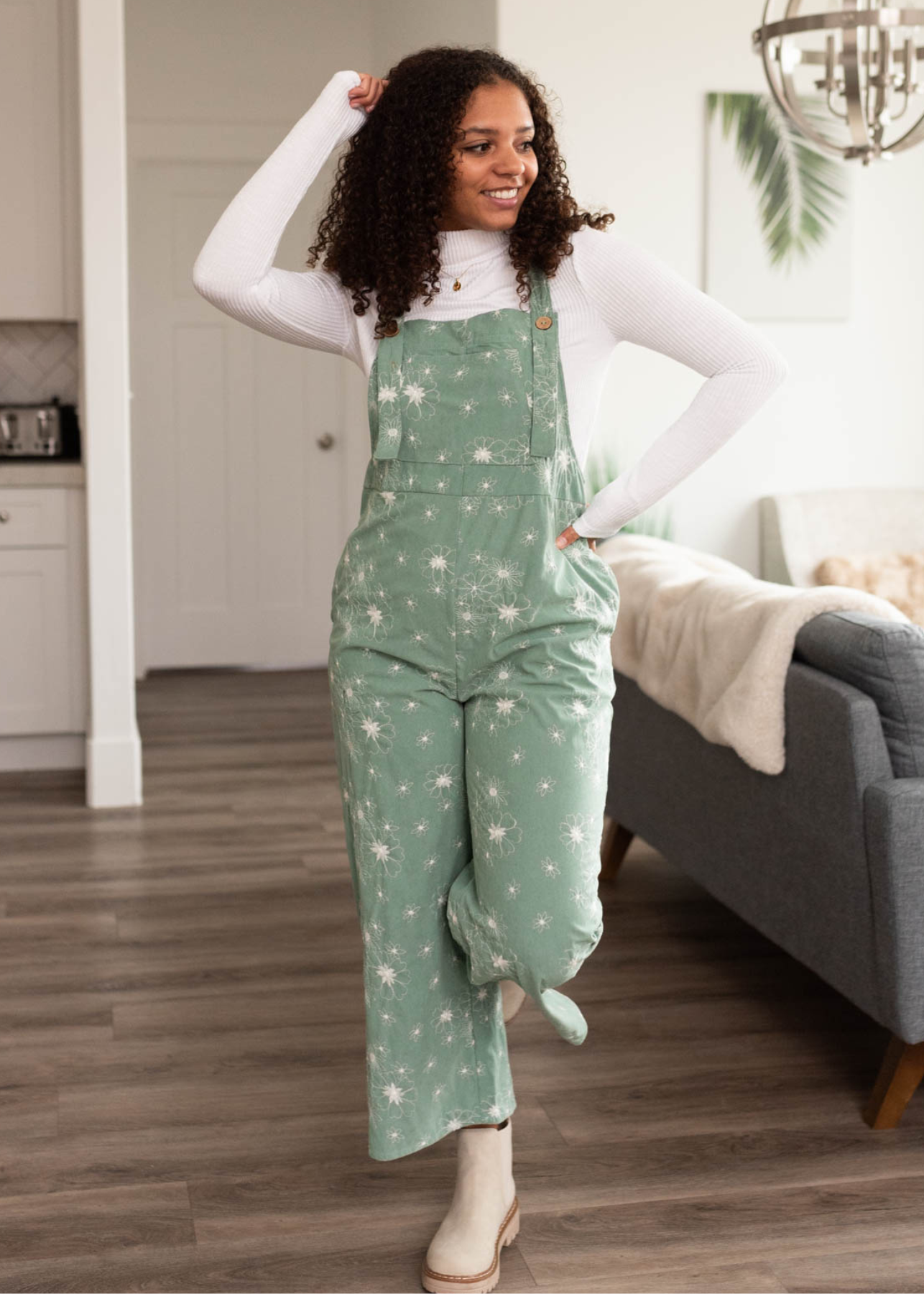Krista Green Embroidered Overalls