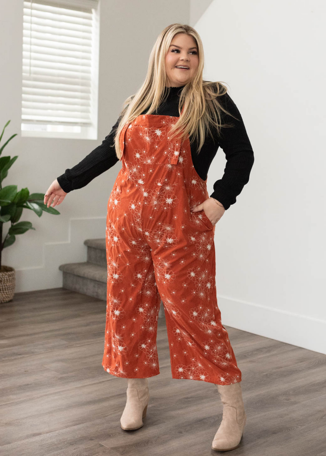 Krista Rust Embroidered Overalls