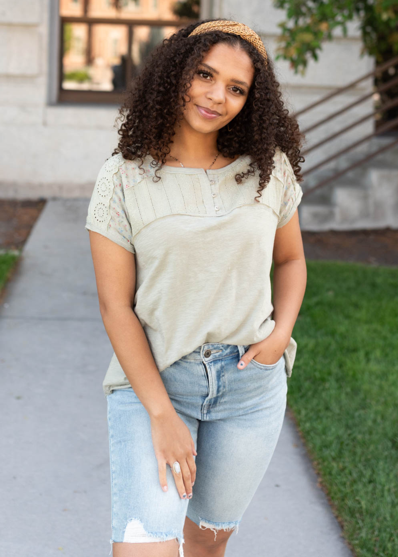 Kristen Moss Green Floral Top