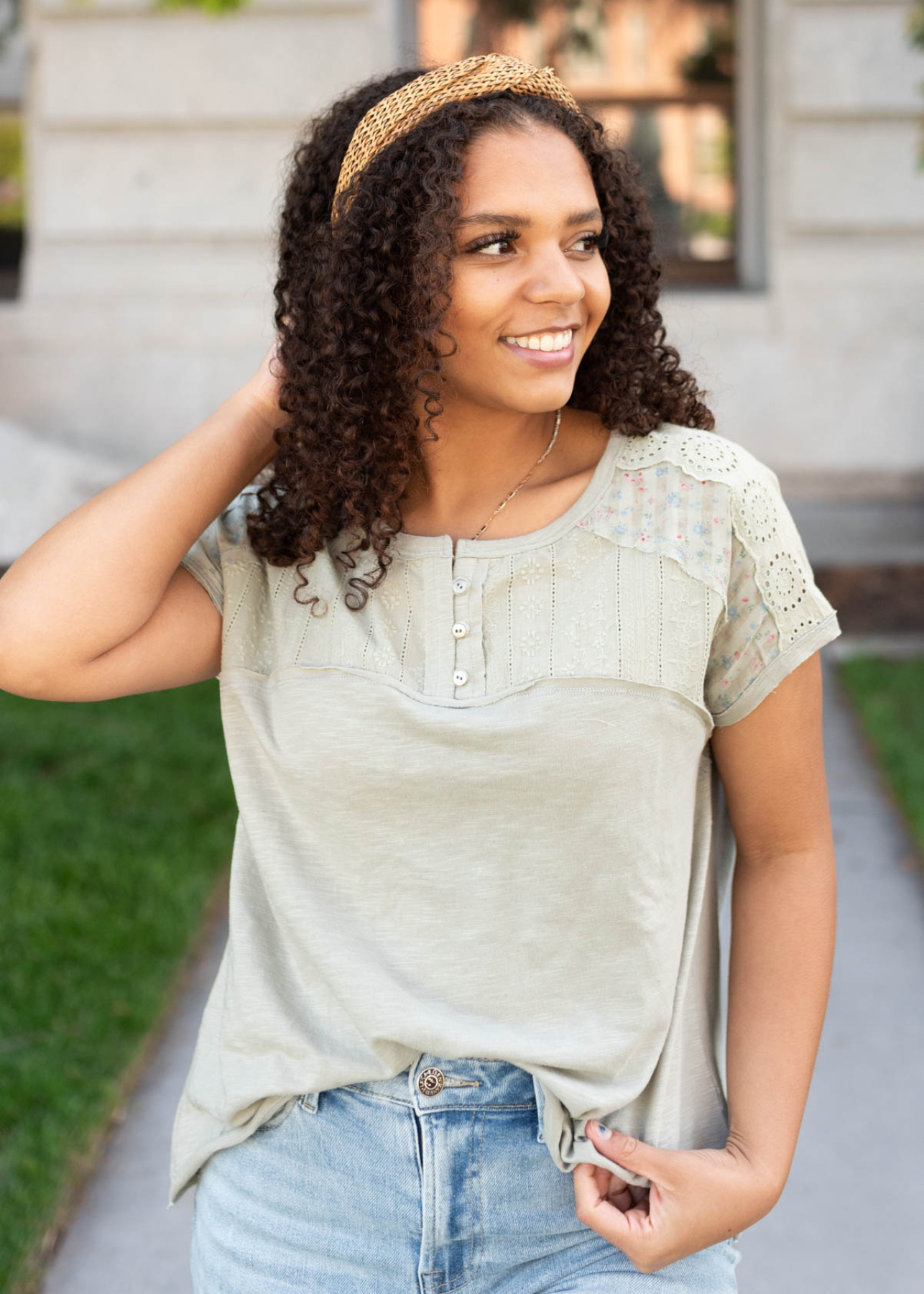 Kristen Moss Green Floral Top