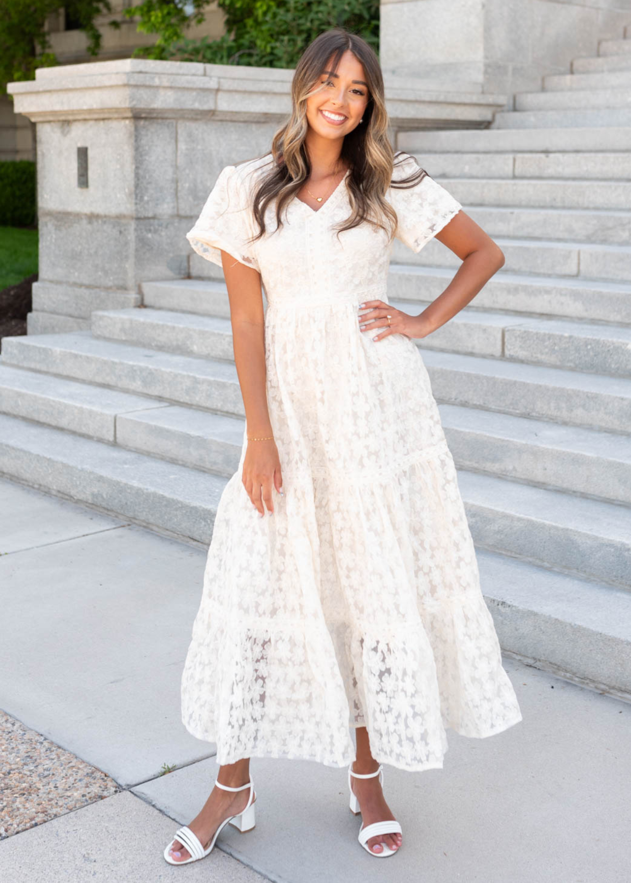 Kristina Cream Floral Lace Dress