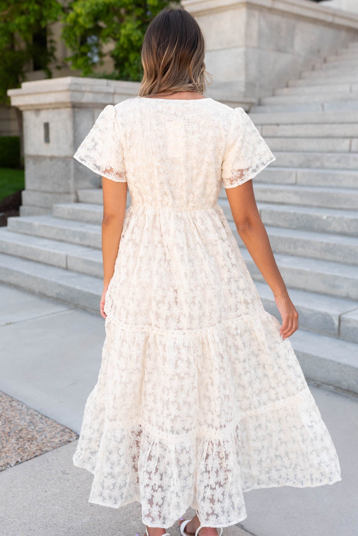 Kristina Cream Floral Lace Dress