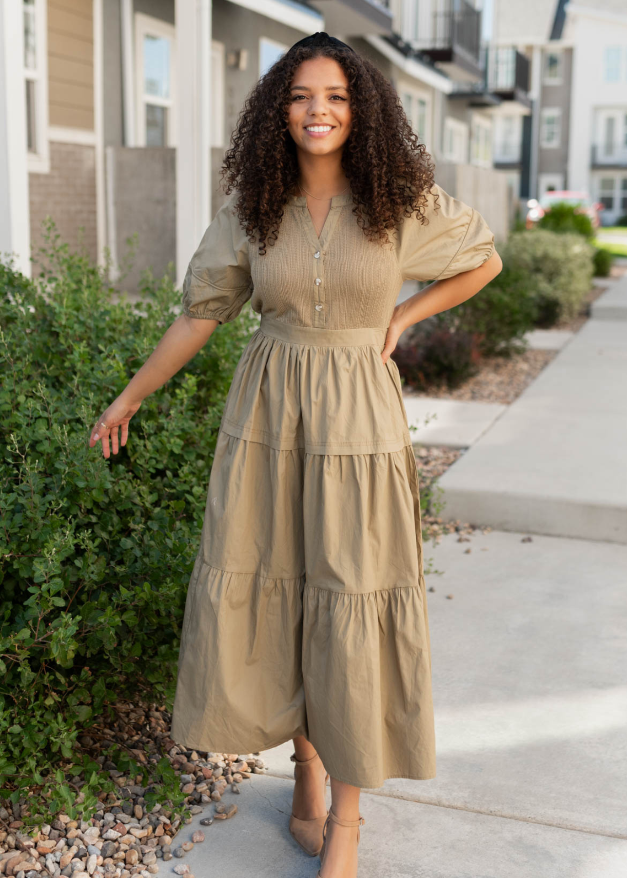 Kristine Light Olive Poplin Bodice Dress