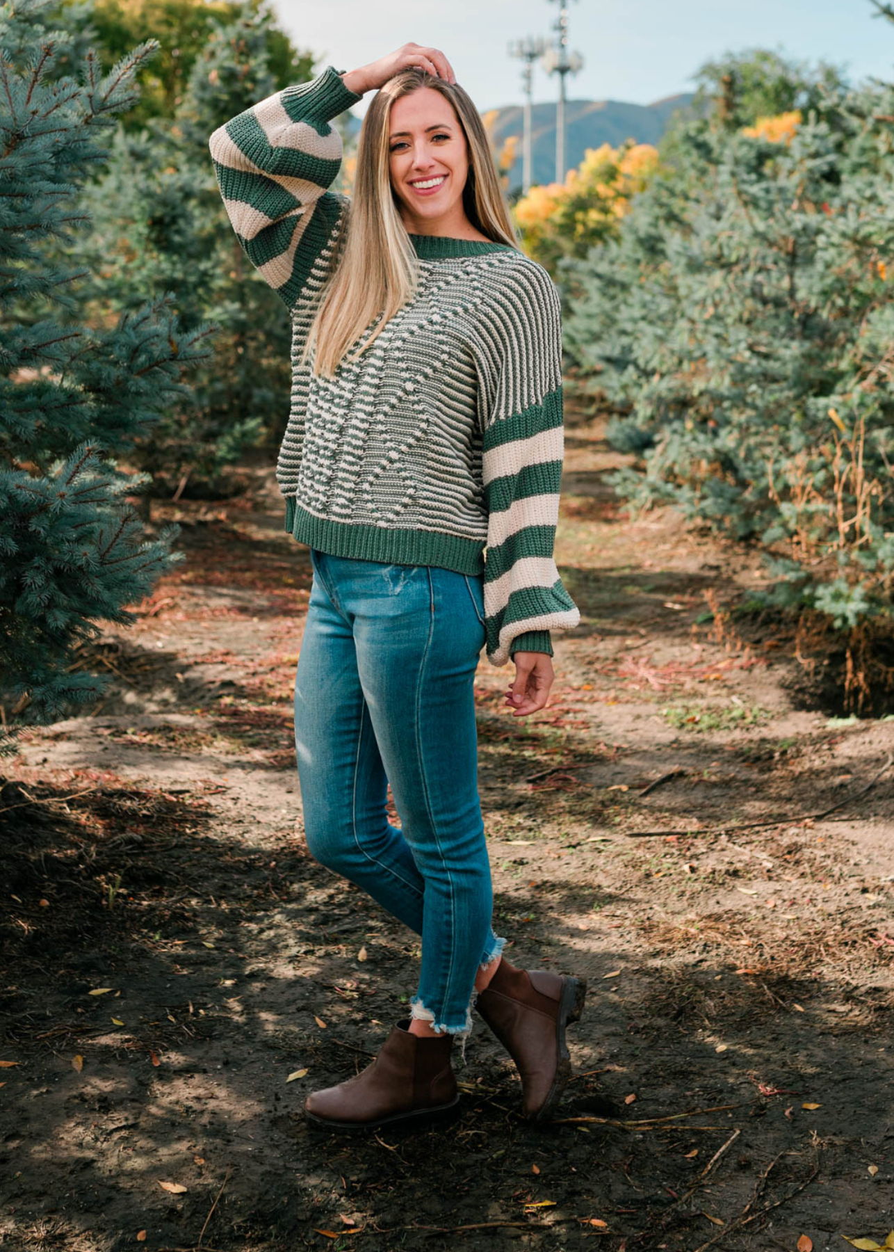 Kristy Green Stripe Knit Sweater