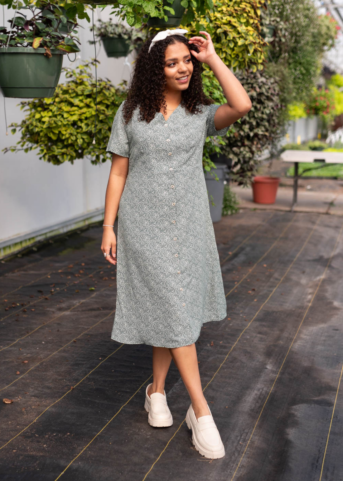 Kyleigh Deep Green Button Down Dress