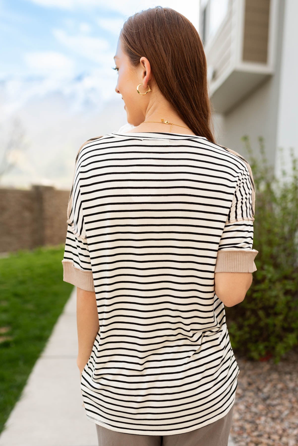Kyra Taupe Stripe Block Top
