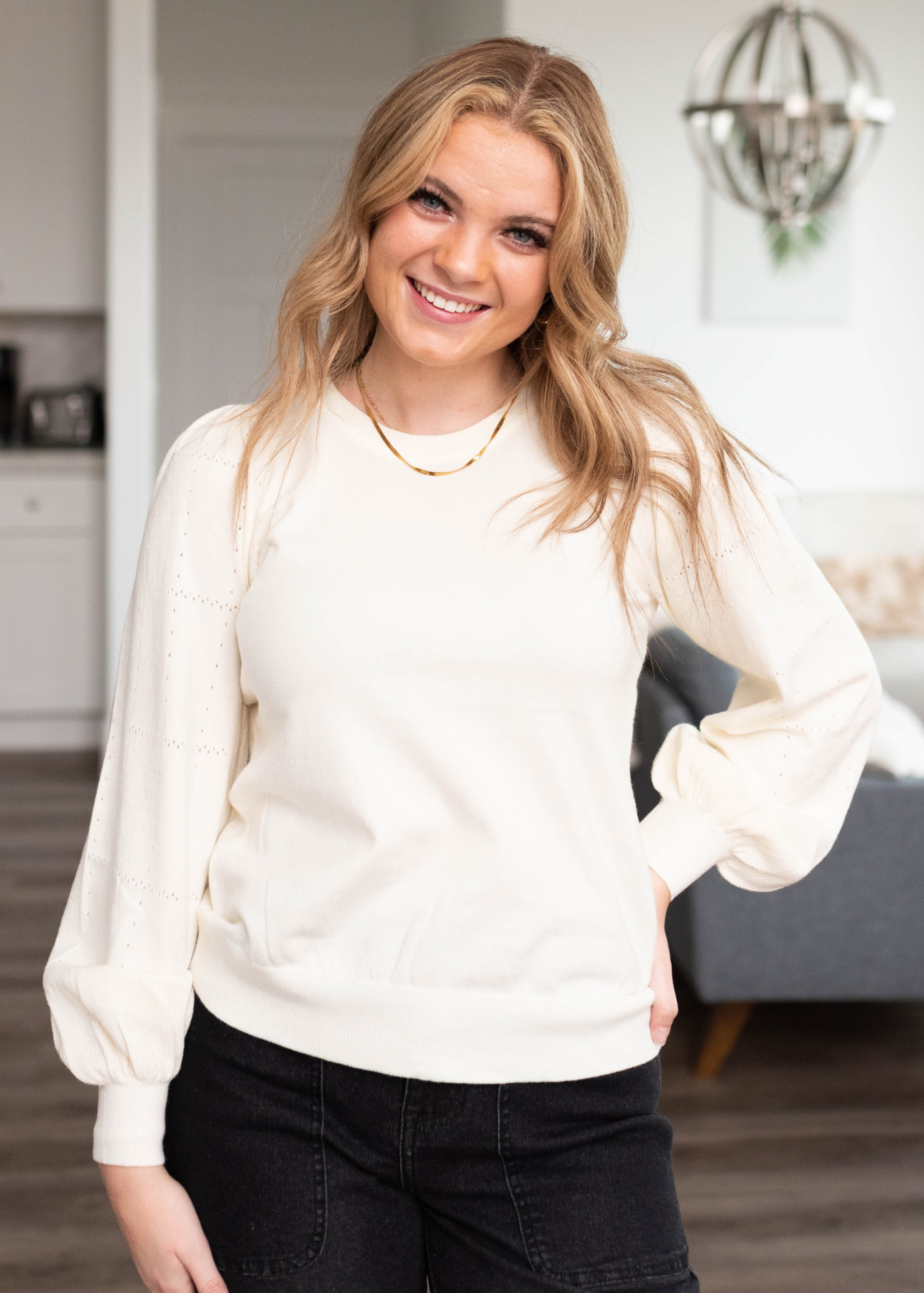 Lacey Ivory Puff Sleeve Sweater