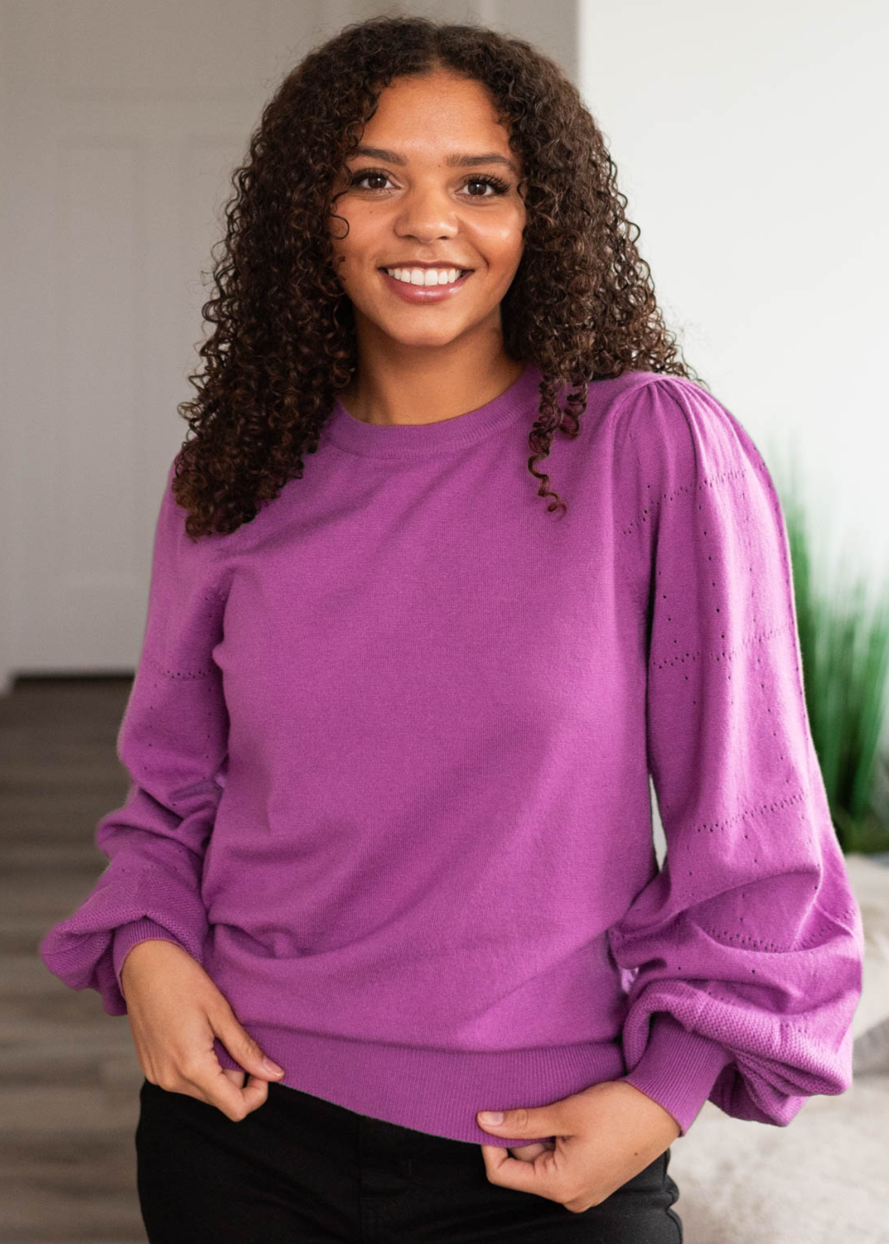 Lacey Mulberry Puff Sleeve Sweater