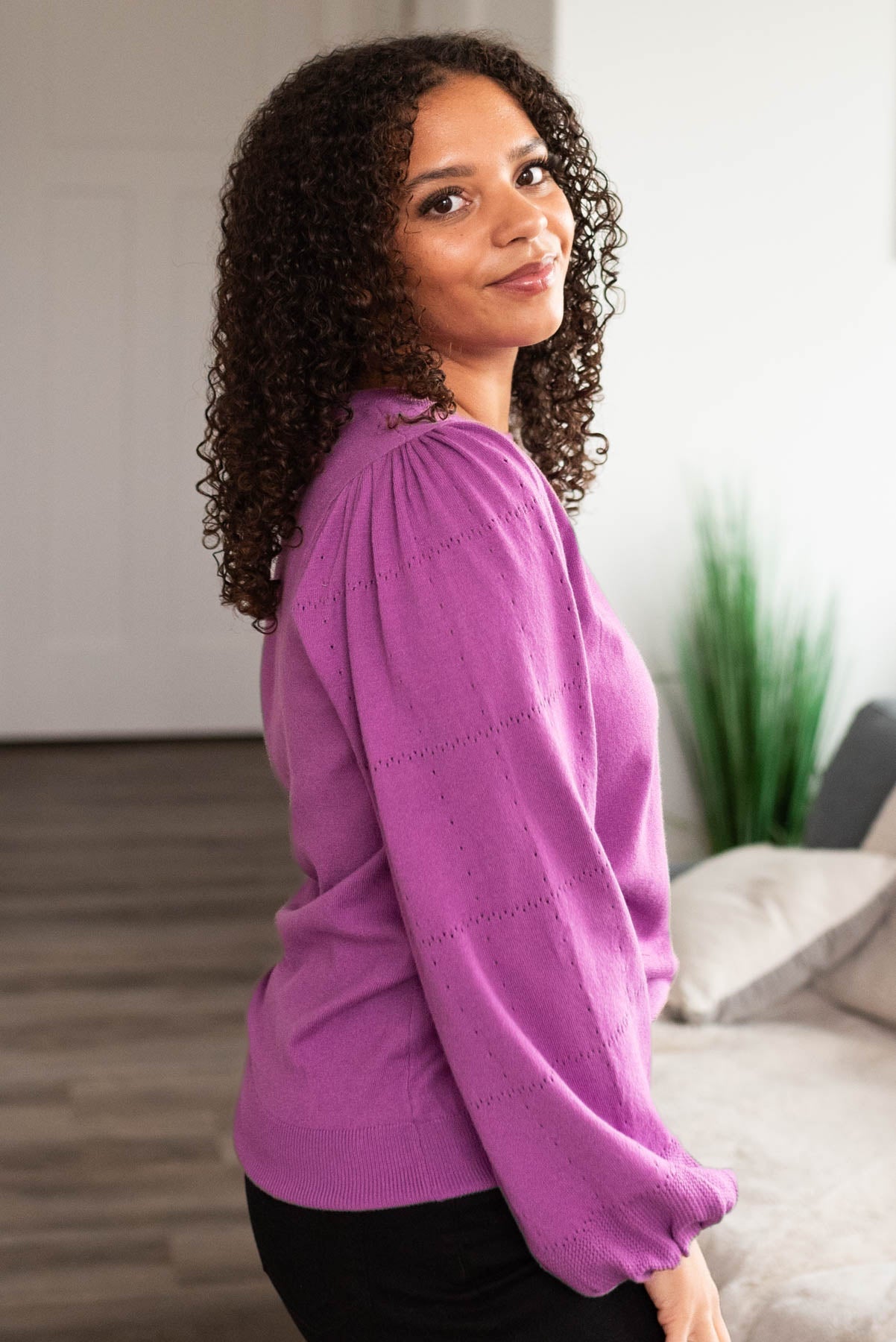 Lacey Mulberry Puff Sleeve Sweater