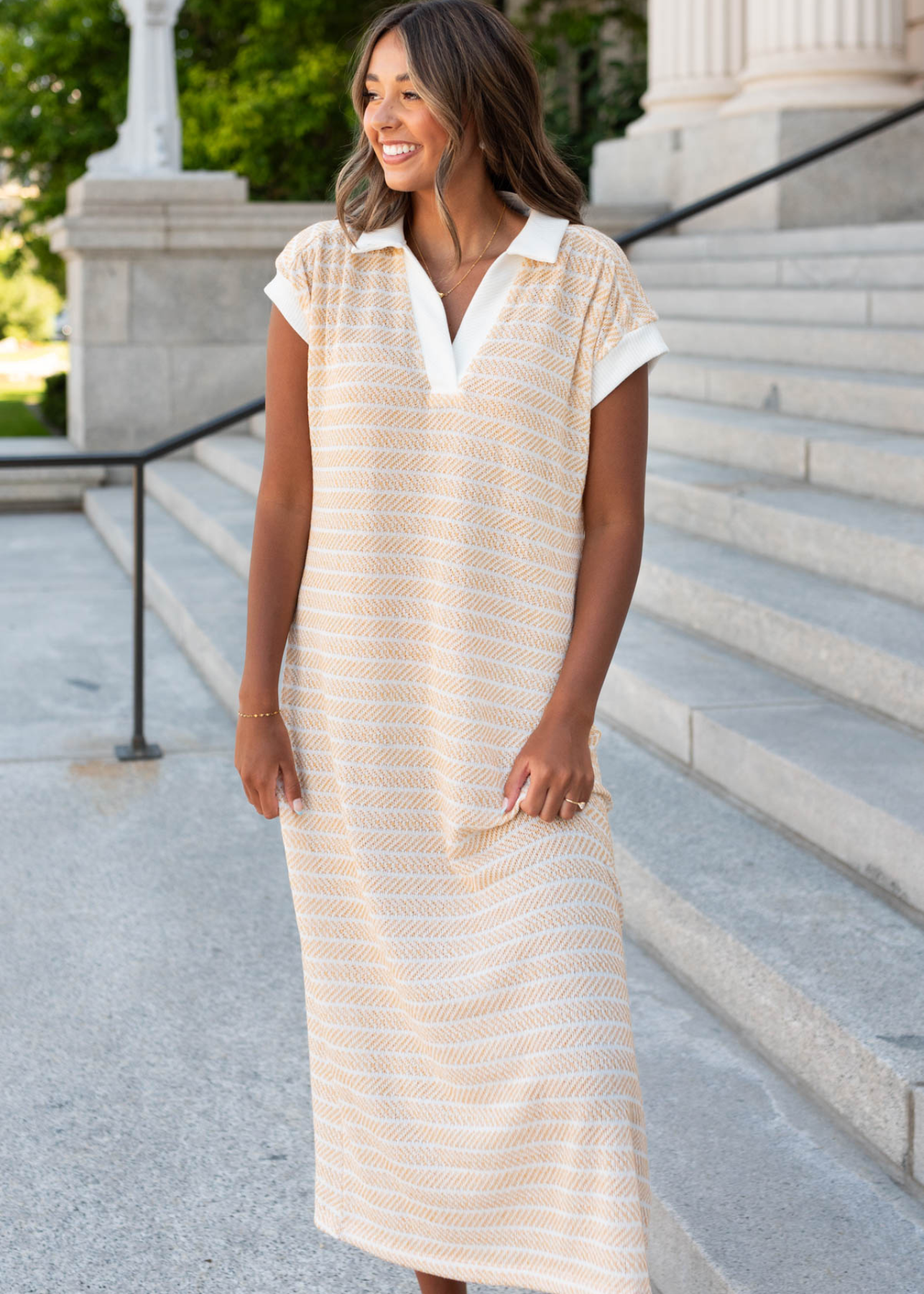 Lacey Yellow Knit T-Shirt Dress