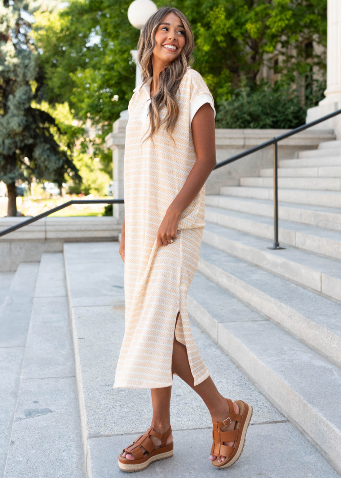 Lacey Yellow Knit T-Shirt Dress