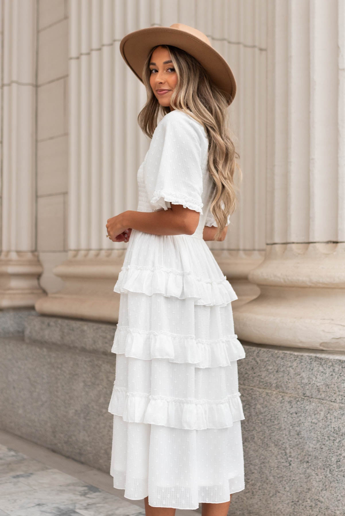 Lacie White Dotted Tiered Dress