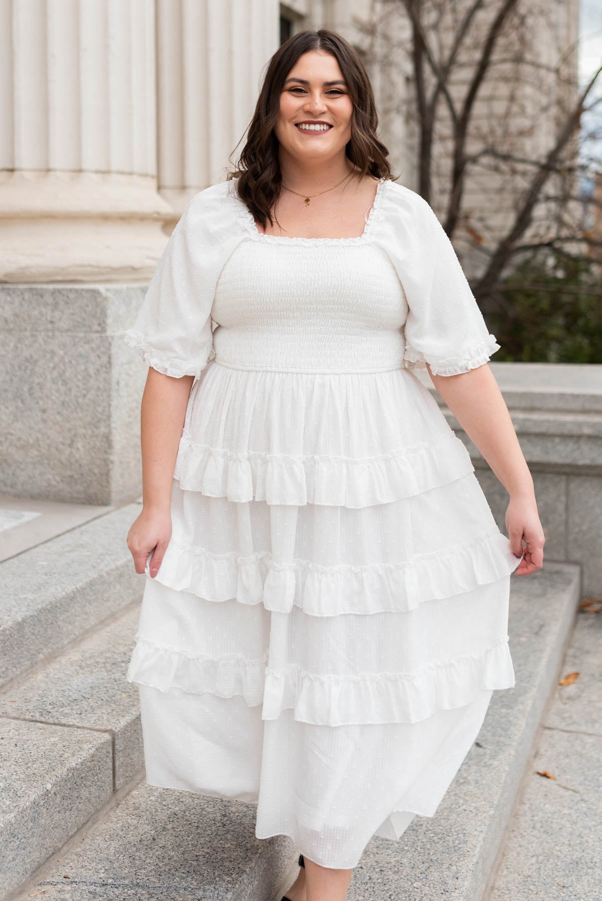 Lacie White Dotted Tiered Dress