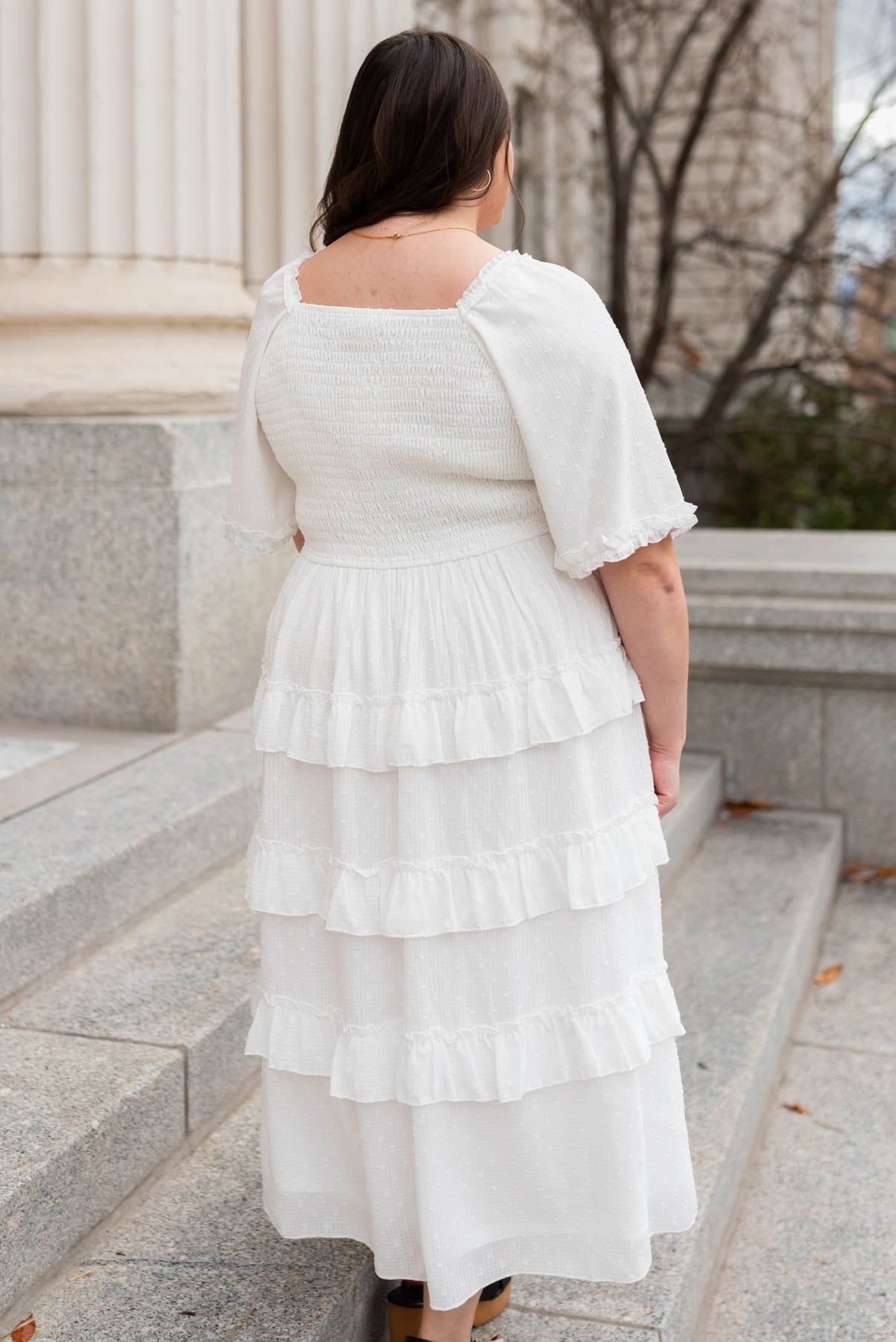 Lacie White Dotted Tiered Dress