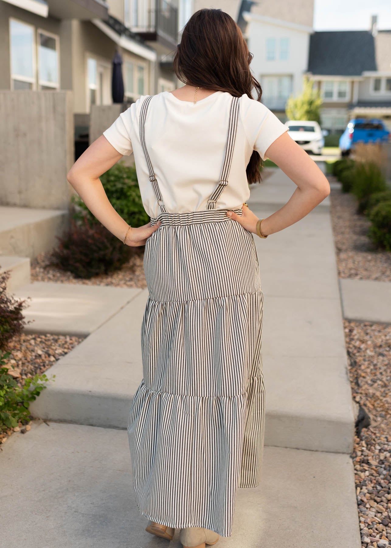 Lane Charcoal Stripe Overall Dress
